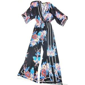 Flying Tomato Abstract Floral Jumpsuit Size S Romper Jumper Black